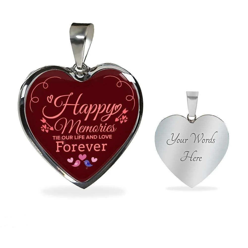 Happy Memories Necklace Personalized Engraved Silver Heart Necklace Custom Name